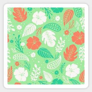 Foliage & Hibiscus Pattern - Mint Sticker